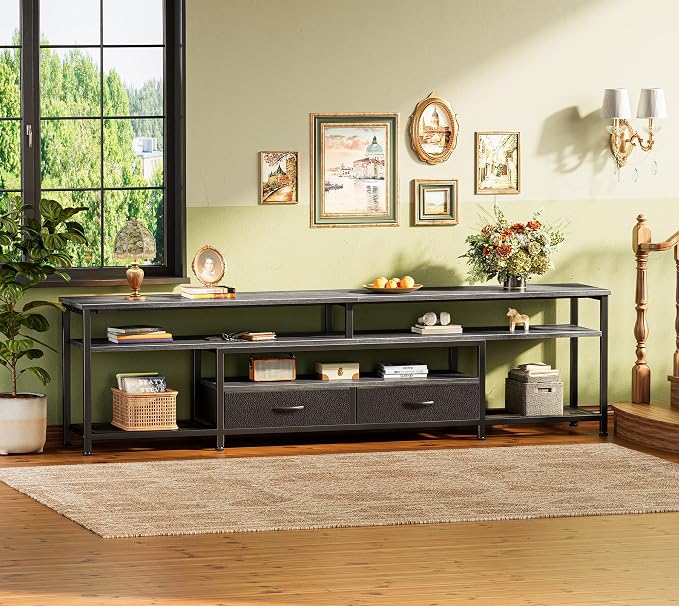 Huuger TV Stand for 75 80 Inch TV, Entertainment Center with Power Outlets and LED Lights, 70.9 Inch TV Console for Living Room, Media Console with Drawers and Shelves, Grey - Image 7