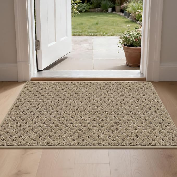 BEQHAUSE Dirt Trapper Door Mat Non-Slip Entryway Rugs Stain Resistant Absorbent Dog Doormats Woven-Look Washable Welcome Floor Doormat for Front Back Door, Dirty Wet Shoes & Paws, 24" x 36", Beige by BEQHAUSE