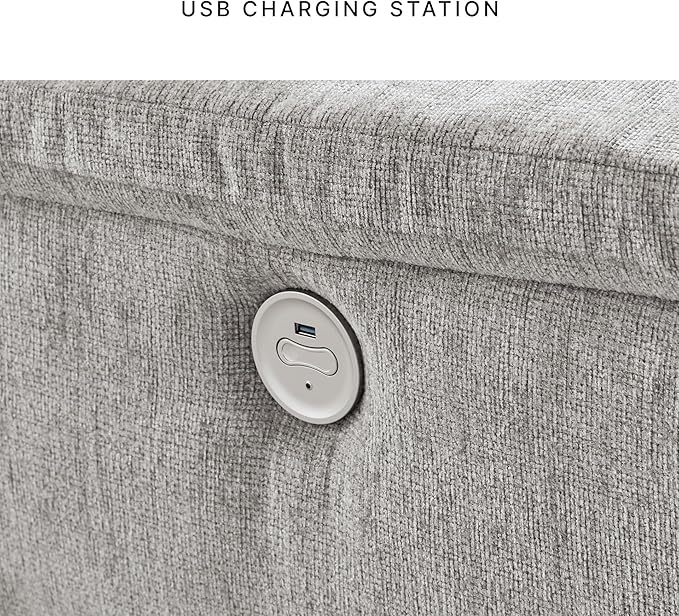 Signature Design by Ashley Barnsana Casual Power Recliner with Rocking Motion and USB Port, Light Gray