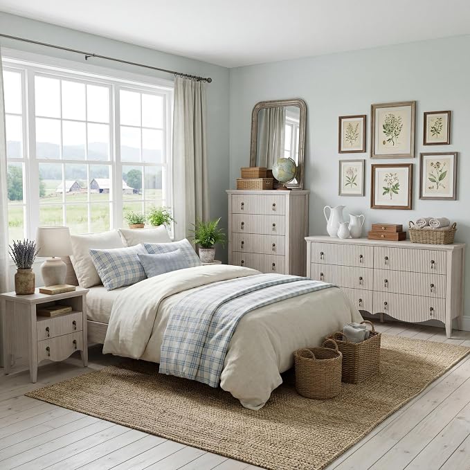 FUSUNBAO Nightstand with Charging Station, Vintage Bedside Table with 2 Fluted Drawers and Open Shelf, Rustic End Table with Power Outlet and USB Ports for Bedroom, White Oak - Image 3