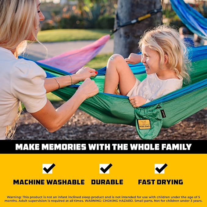 Wise Owl Outfitters Camping Hammock – 500lbs Portable Hammock with Tree Straps - Travel, Backpacking, Hiking, Outdoors Camping Gear - Single or Double - Image 5