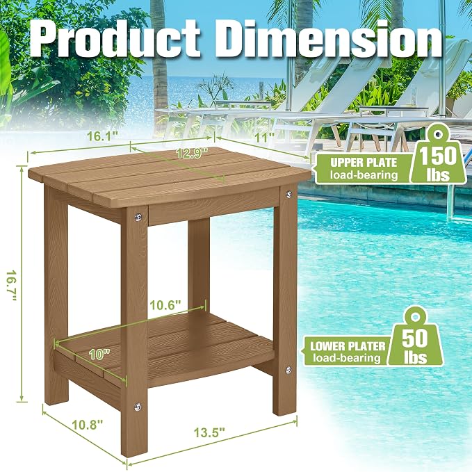 Y&M Outdoor Side Table, HIPS Adirondack Small Double Layer Table, Waterproof Square Outside Table, Balcony Modern End Tables for Patio, Pool, Beach, Porch, Deck, Indoor or Outdoor Use, Brown - Image 3