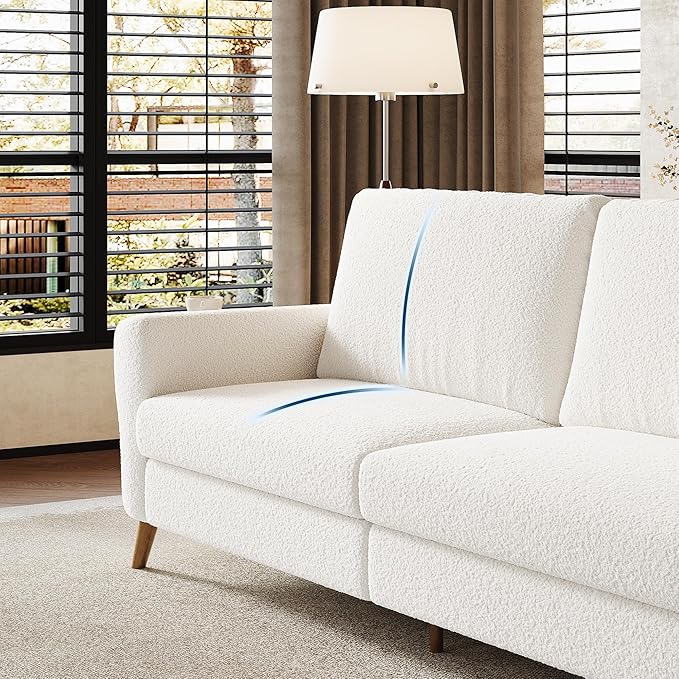 GarveeHome 84 in Sofa Couch, Large Loveseat Sofa with Wide Armrests, Deep Seats & Wood Feet, 3 Seater Modern Boucle Sofa, Comfy Couches for Living Room Bathroom Small Spaces, White