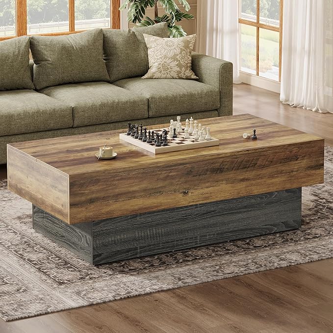 Tribesigns 55-Inch Farmhouse Wood Coffee Table, Rustic Large Rectangle Tea Table, Vintage Center Table for Living Room, Office Reception, Rustic Brown & Grey