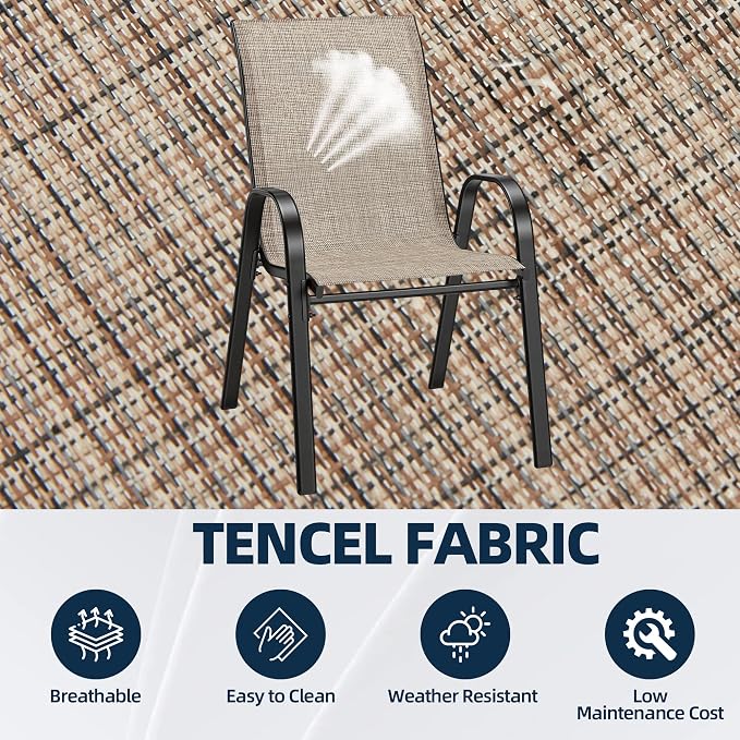 HOMREST Patio Chairs Set of 4,Outdoor Dining Chairs with Armrests,Backyard Stackable Chairs with Breathable Fabric & Metal Frame for All Weather,Brown - Image 6