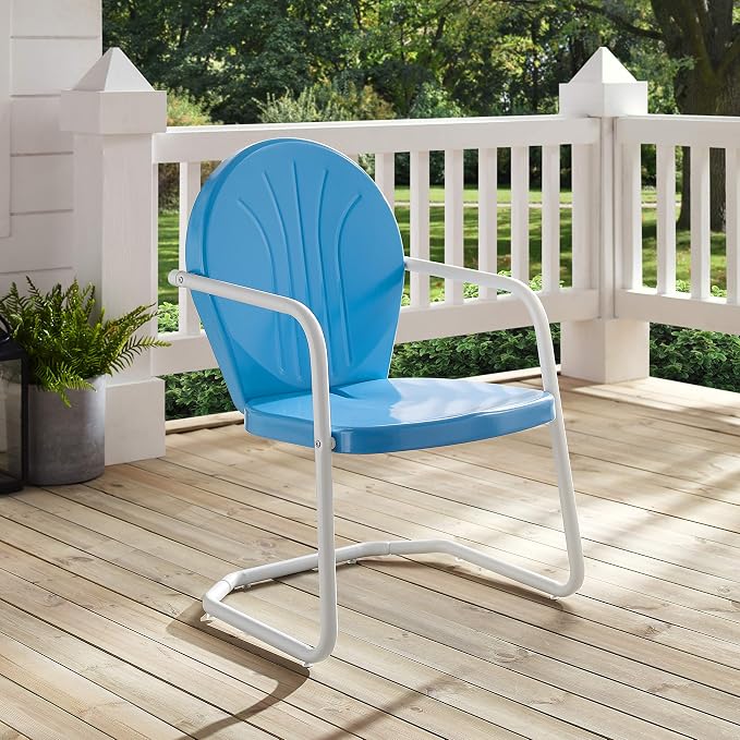 Crosley Furniture Griffith Outdoor Chair, Retro Metal Patio Chairs for Dining, Porch, Deck, Balcony, Sky Blue - Image 7