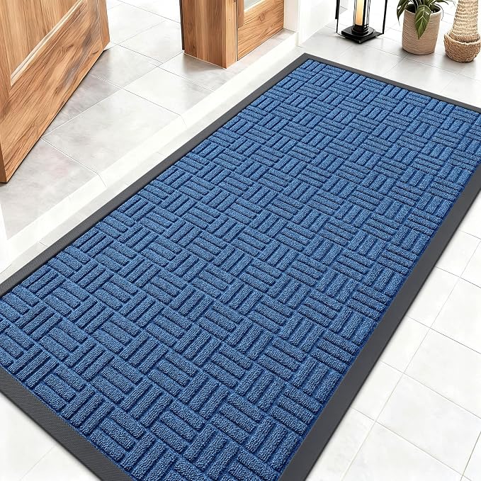 OLANLY Front Door Mat Outside Entrance 47x23, Absorbent, Heavy Duty Sturdy Natural Rubber Doormat Indoor Outdoor, Non-Slip, Stain and Fade Resistant, Low Profile Floor Mat for Entryway, Ocean Blue by OLANLY