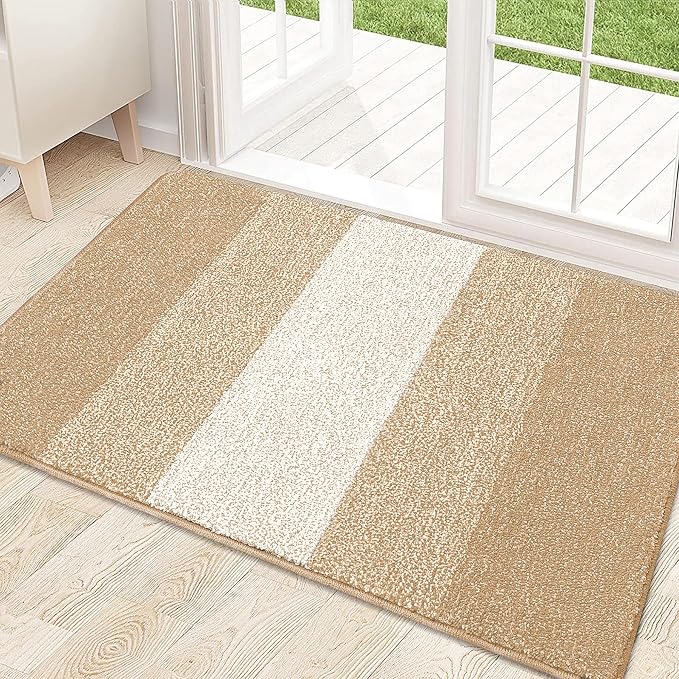 Kitinjoy Indoor Outdoor Door Mat, 32x20 Non-Slip Absorbent Dirt Trapper, Low-Profile Washable Inside Entrance Front Floor Mat, Sturdy Soft Entry Doormats for Entryway, Beige by Kitinjoy