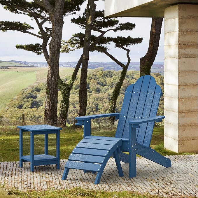 LUE BONA HDPS Adirondack Chairs Set of 8, Fire Pit Outdoor Chair Weather Resistant with Cup Holder, Modern Plastic Chair Plastic for Patio, Deck, Proch, 350LBS, Navy Blue - Image 7