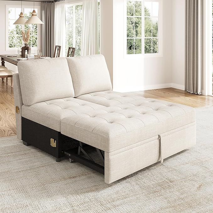 HONBAY Modular Sectional Sleeper Sofa with Pull Out Bed, Pull Out Bed for Sectional Couch, Beige