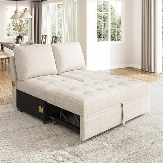 HONBAY Modular Sectional Sleeper Sofa with Pull Out Bed, Pull Out Bed for Sectional Couch, Beige