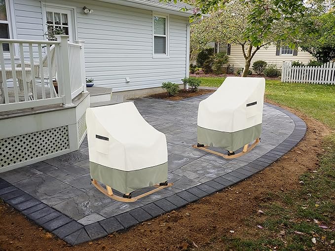 Outdoor Rocking Chair Cover 2 Pack,100% Waterproof Heavy Duty Outdoor Chair Covers,Patio Rocking Chair Covers for Outdoor Furniture,26"W x 32.5"D x 43"H inches,White&Grayish Green. - Image 5