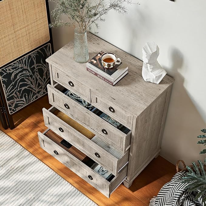Joaxswe Farmhouse 5 Drawer Dresser for Bedroom, 33.2" Tall Small Dressers & Chest of Drawers, Rustic Wood Dresser with Metal Handle, Storage Organizer Closet for Living Room, Hallway,Entryway - Image 5