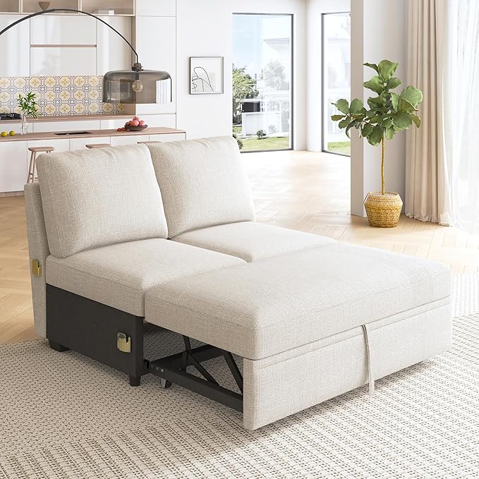 HONBAY Pull Out Bed for Modular Sectional Sleeper Sofa, Armless Loveseat with Pull Out Bed for Sectional Couch, Beige