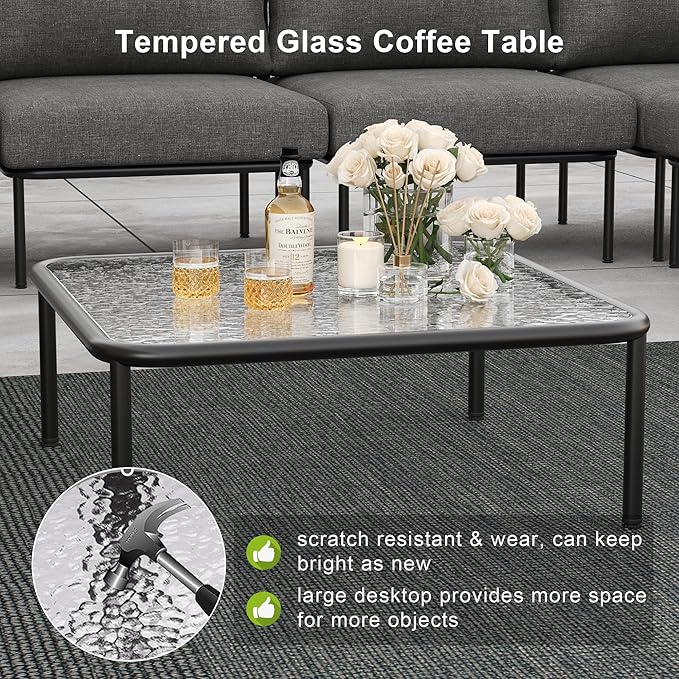 LayinSun 9 Pieces Aluminum Patio Furniture Set, Modern Modular Sectional Sofa with Coffee Table and Upgrade Thickness Cushion