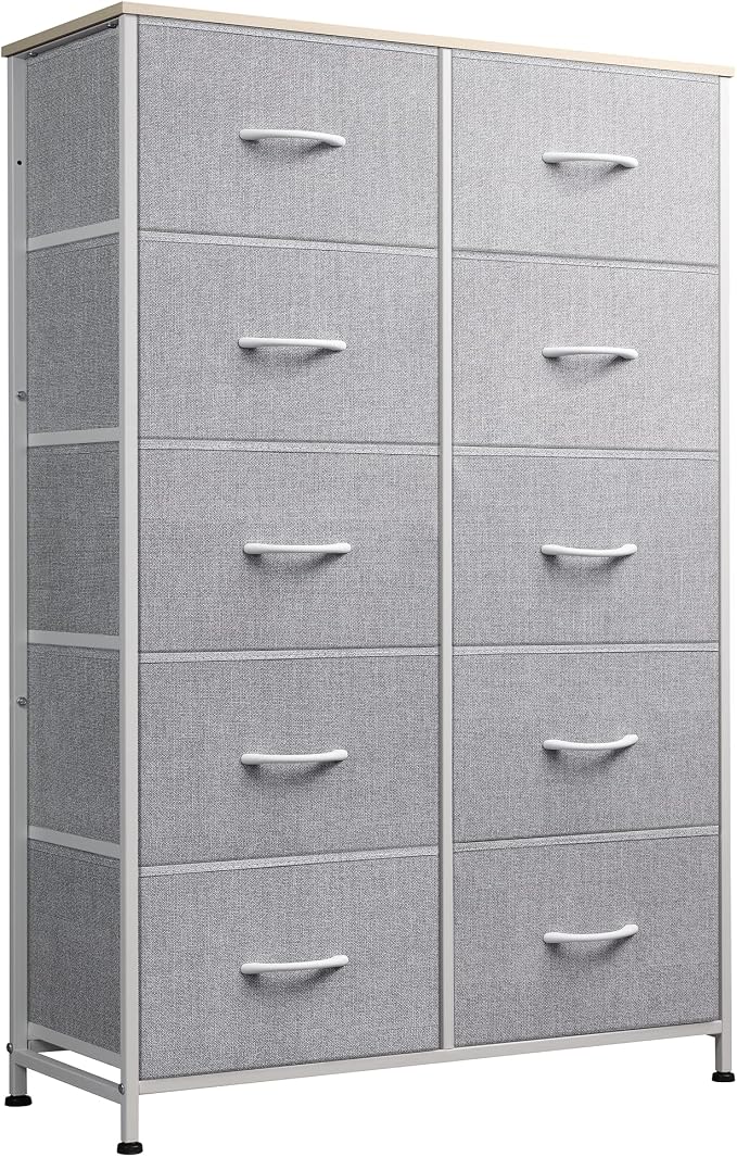 WLIVE Tall Dressers for Bedroom with 10 Drawers, Chest of Drawers, Dresser for Closet, Hallway, Living Room, Entryway, Light Grey by WLIVE