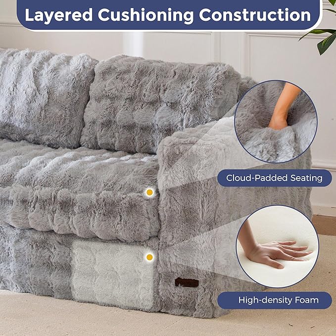 MAXYOYO Loveseat Sofa for Living Room, Small Sofa Couch Tufted Boneless Couch, Comfy Bean Bag Chair for Small Space Bedroom Apartment, No Assembly Needed, Grey