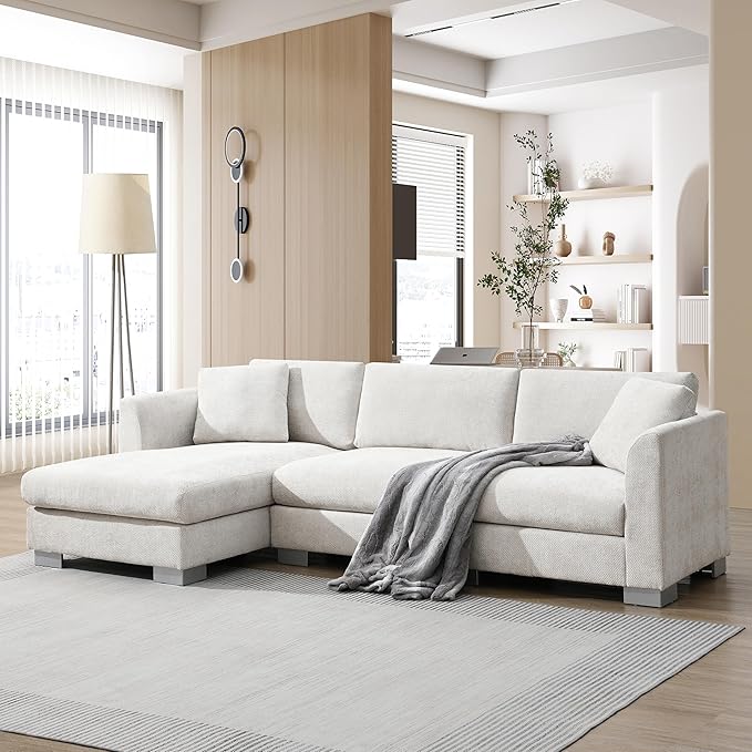 Deep Seat Oversized L Shaped Modular Sectional Sofa with Extra Wide Chaise, 4 Seater Cloud Lounge Sofa Corner Couch with Metal Legs and Detachable Cushions for Living Room Apartment, Chenille Fabric