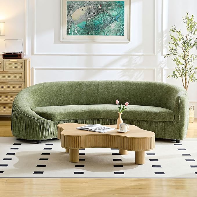 92.13" Modern Curved Shaped Sofa, Comfor Upholstered Fabric 4-Seat Couch for Living Room and Apartment, No Need to Assembly,Green