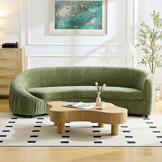 92.13" Modern Curved Shaped Sofa, Comfor Upholstered Fabric 4-Seat Couch for Living Room and Apartment, No Need to Assembly,Green