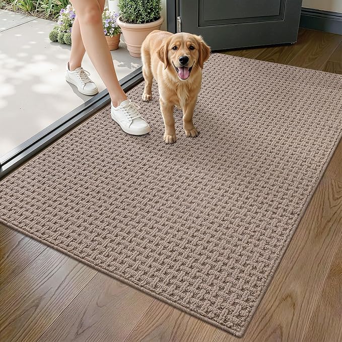 LUMI Washable Door Mat Indoor Entrance 36x60, Dirt Trapper Front Door Mats with Absorbent Interior and Non-Slip Rubber Backing, Entryway Doormat, Beige by LUMI