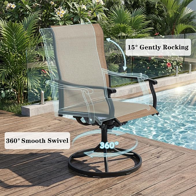 NOBLEMOOD 5-Piece Outdoor Dining Table & Chair Set, Outdoor Dining Set with 4 Textilene Swivel Chairs, Patio Metal Square Dining Table Set for Outside, Garden, Backyard - Image 4
