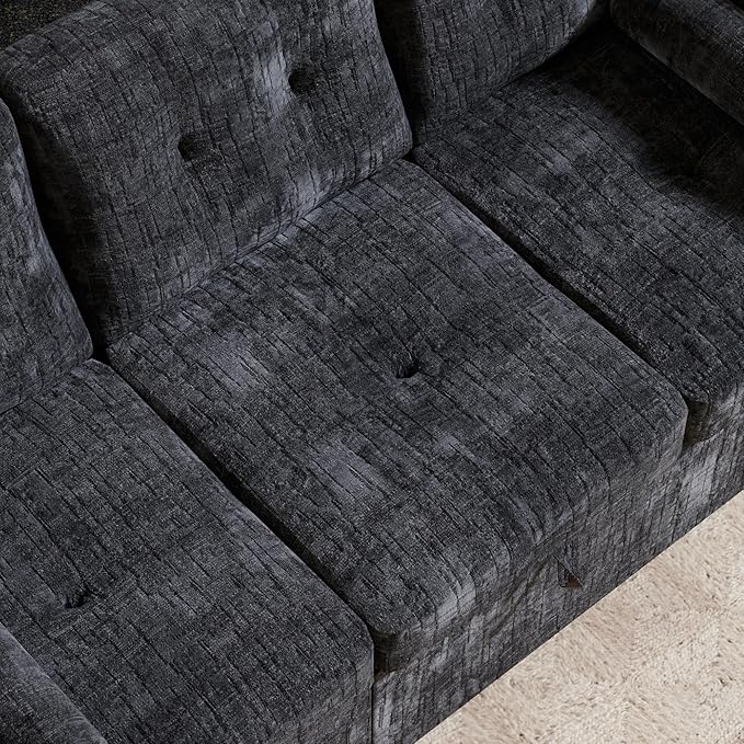 Convertible Queen Sofa Bed, 63 Inch Chenille Pull Out Couch with Side Table, 3 Seat Pull Out Sofa Bed with Level Adjustable Backrest, Comfy Sleeper Sofas for Living Room, Apartment, Black
