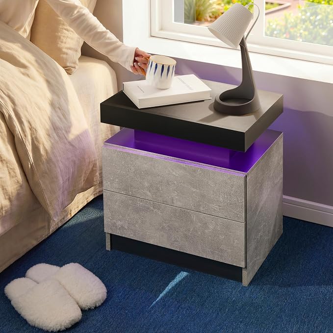 i-aplus Night Stand LED Bedroom Night Stands Modern Night Stand with 2 Drawers Bedside Tables for Bedroom Living Room - Image 5