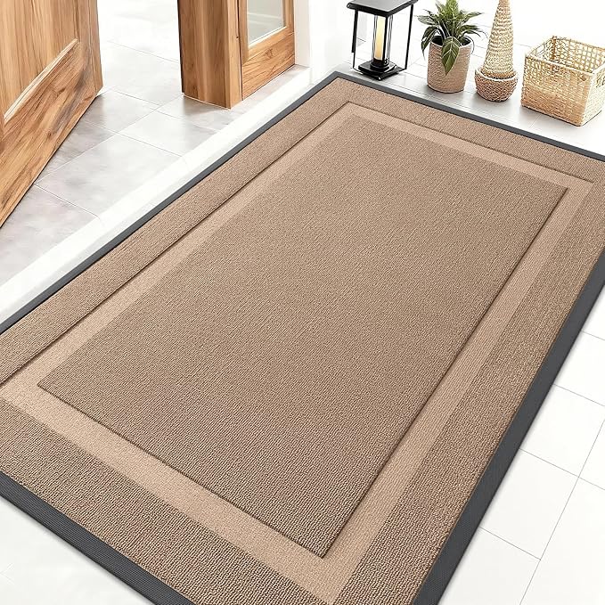 OLANLY Front Door Mat Indoor Outdoor Entrance, Waterproof All-Season, All-Weather Doormat, Sturdy Natural Rubber, Low Profile, Easy Clean Patio Porch Entryway Mat, 47x32, Mocha by OLANLY