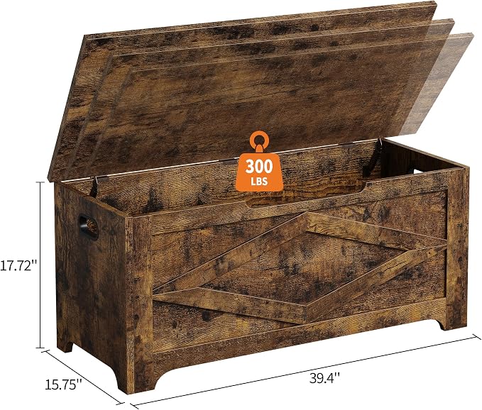 GarveeHome 39.4 in Storage Chest, Wooden Storage Bench with Safety Hinges, Easy Assembly, Large Shoe Bench for Entryway, Living Room, Bedroom - Image 3