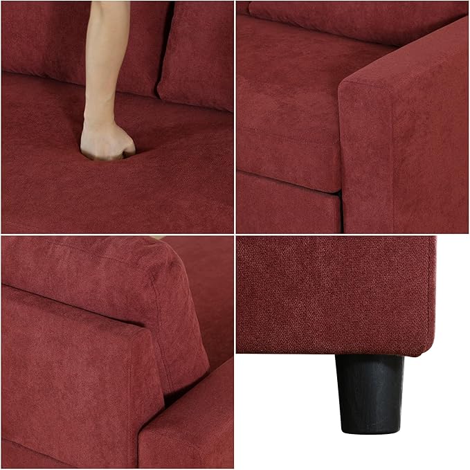 Convertible Sofa Bed Couch, 2 Seat Solid Wood Sectional Couches for Living Room with Storage, Sleeper Sofa Couch with Pullout Bed for Apartment, Red