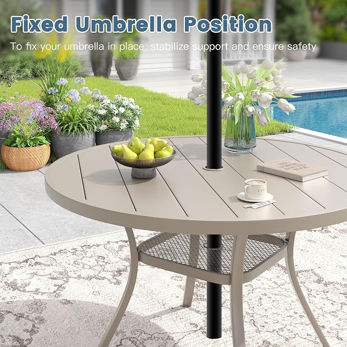 DIFY 7 Pieces Outdoor Patio Dining Set for 6, 47.2" Sandshell Round Dining Table and 6 Sandshell Stackable Sling Dining Chairs, Metal Outdoor Table and Chairs for Lawn Garden Backyard Deck - Image 7