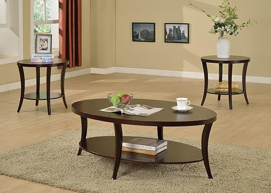 Roundhill Furniture EP Oval Coffee End Tables Set