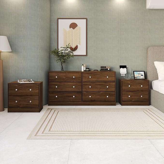 HOME DESIGN Altoona 3-Piece Bedroom Set with Dresser and Two Nightstands, Brown