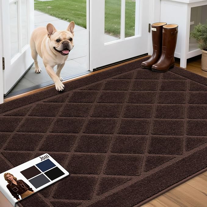 JSEI Dirt Trapper Door Mat 36"x60", Non-Slip Washable Entryway Mats, Dog Door Mat, Stain Resistant and Absorbent Floor Mats, Low Profile Welcome Mat for Front Back Door, Brown by JSEI