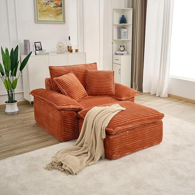Comfy Boneless Cloud Sofa Chaise Oversized Fluffy Corduroy Upholstered Chaise Lounge for Living Room Bedroom, Modular Compressed Foam Cloud Daybed, Single Seat Sofa