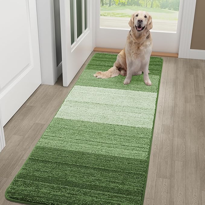 Kitinjoy Indoor Outdoor Door Mat, 59x24 Non-Slip Absorbent Dirt Trapper, Low-Profile Washable Inside Entrance Front Floor Mat, Sturdy Soft Entry Doormats for Entryway, Green by Kitinjoy