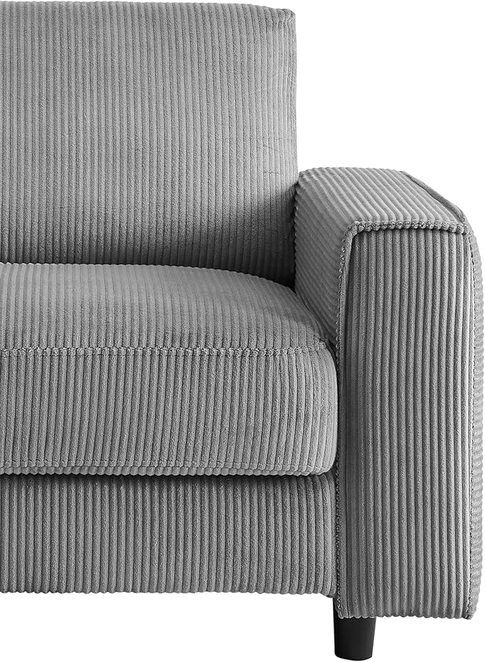 AC Pacific Derek Modern Corduroy Accent Chair for Living Room, Tufted Arm Chair with Plush Upholstery, High-Density Foam, Sleek Black Legs, Durable Wooden Frame, Chair, Grey