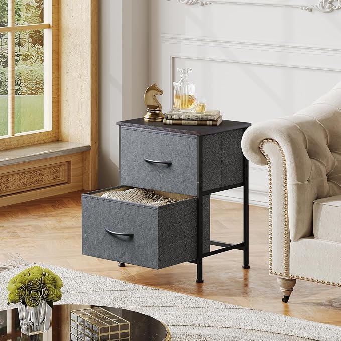 WLIVE Nightstand, 2 Drawer Dresser for Bedroom, Small Dresser with 2 Drawers, Bedside Furniture, Night Stand, End Table with Fabric Bins for Bedroom, Closet, Entryway, College Dorm, Dark Grey - Image 5