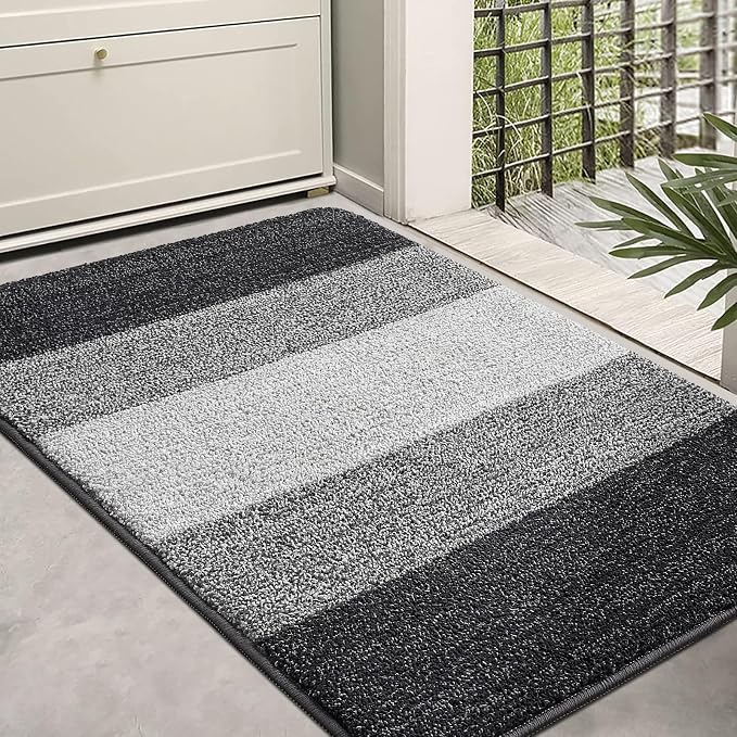 Kitinjoy Indoor Outdoor Door Mat, 36x24 Non-Slip Absorbent Dirt Trapper, Low-Profile Washable Inside Entrance Front Floor Mat, Sturdy Soft Entry Doormats for Entryway, Grey by Kitinjoy