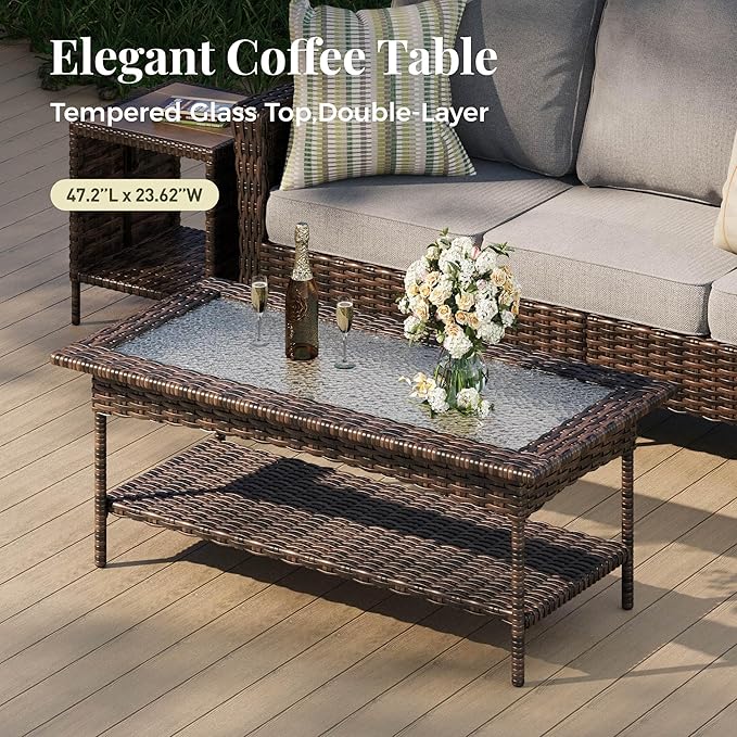 4-Piece Wicker Patio Furniture Set with Swivel Chairs, High Back Outdoor Sofa with 5.5-inch Thick Cushion, All-Weather Wicker Patio Conversation Set for Deck Yard Pool, Grey