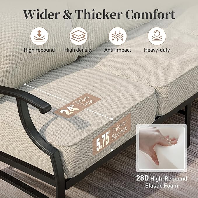 Patio Furniture Set, Modern Metal Outdoor Patio Furniture, 3 Seater Sofa, 4 Single Chairs, 2 Ottomans with 5.75" Extra Thick Cushion, Patio Conversation Set for Backyard Deck