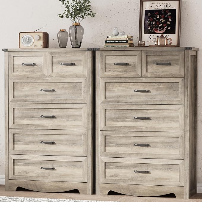 Dresser for Bedroom with 6 Drawers, 49" Tall Wood Chest of Drawers with Deep Drawers & Mental Handle, Modern Dresser TV Stand, Wooden Closet Storage Organizer for Living Room, Hallway, Entryway, Grey - Image 7