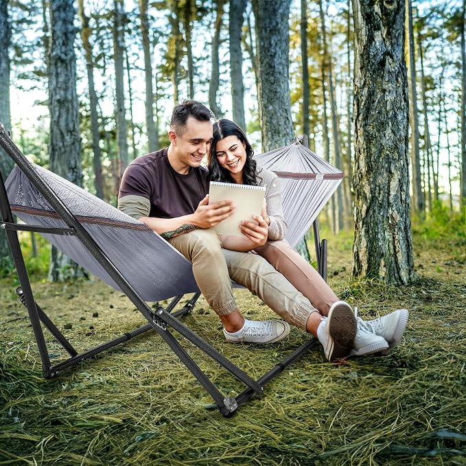 Tranquillo Universal Double Hammock with Stand Included for 2 Persons/Foldable Hammock Stand 600 lbs Capacity Portable Case - Inhouse, Outdoor, Camping, Grey - Image 8