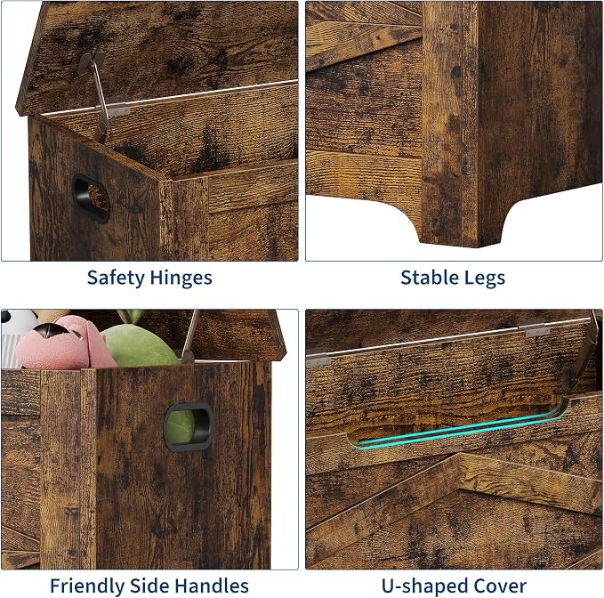 GarveeHome 39.4 in Storage Chest, Wooden Storage Bench with Safety Hinges, Easy Assembly, Large Shoe Bench for Entryway, Living Room, Bedroom - Image 6