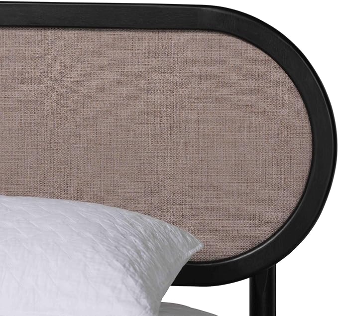 Baxton Studio Shirin Beige Fabric and Black Wood Queen 4-Piece Bedroom Set
