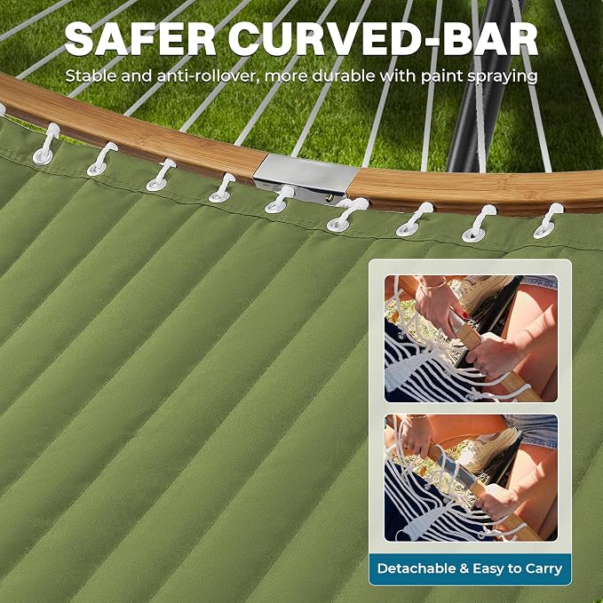 SUPERJARE Curved-Bar Hammock with Stand, 2 Person Heavy Duty Hammock Frame, Detachable Pillow & Portable Carrying Bag, Perfect for Outdoor & Indoor, Spring Green - Image 7