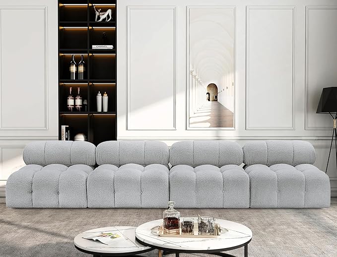 Meridian Furniture 611Grey-S136B Ames Collection Modern | Contemporary Modular Sofa with Rich Grey Boucle Fabric, Modular to Create Infinite Configurations, 136" W x 34" D x 28" H, Grey