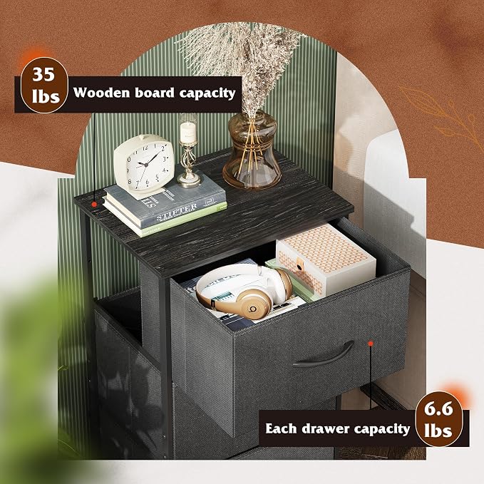 WLIVE Dresser with 3 Drawers, Fabric Nightstand, Organizer Unit, Storage Dresser for Bedroom, Hallway, Entryway, Closets, Sturdy Steel Frame, Wood Top, Easy Pull Handle, Charcoal Black - Image 6