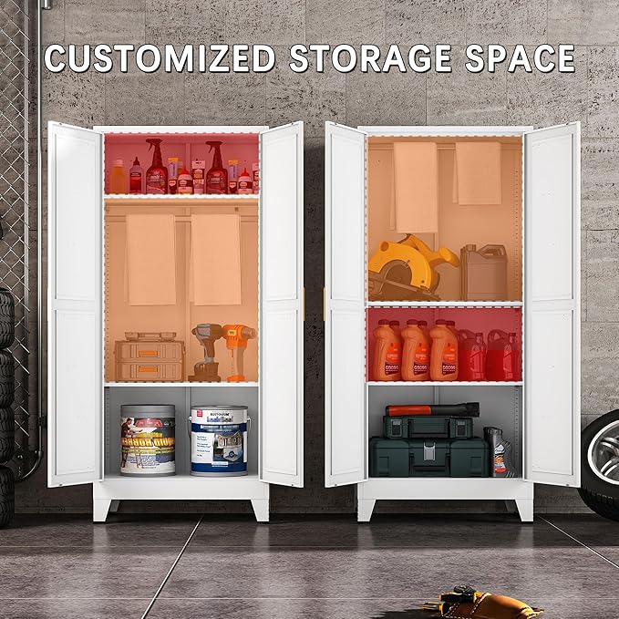 71" Tall Metal Armoire Wardrobe Closet, Clothing Storage Cabinet, Freestanding Wardrobe Cabinet with 2 Adjustable Shelves for Bedroom, Office, Garage